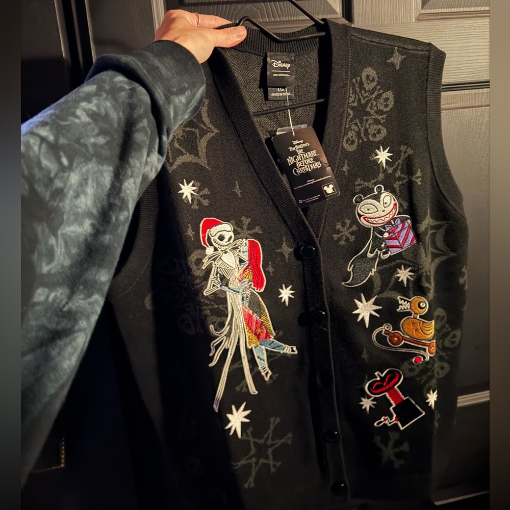 Disney Black Sweater Vest with Nightmare Before Christmas Characters